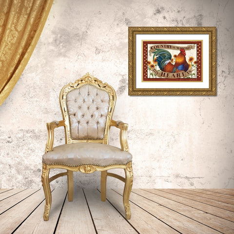 Country Heart I Dots Gold Ornate Wood Framed Art Print with Double Matting by Penner, Janelle