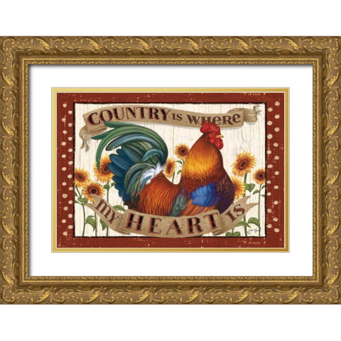 Country Heart I Dots Gold Ornate Wood Framed Art Print with Double Matting by Penner, Janelle