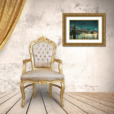 Bright City Lights Teal I Gold Ornate Wood Framed Art Print with Double Matting by Wiens, James