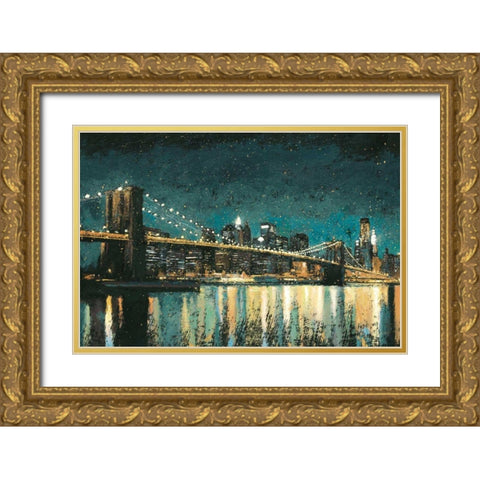 Bright City Lights Teal I Gold Ornate Wood Framed Art Print with Double Matting by Wiens, James
