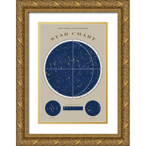 Southern Star Chart Gold Ornate Wood Framed Art Print with Double Matting by Schlabach, Sue