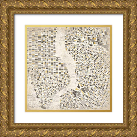 Mod New York Map Gold Ornate Wood Framed Art Print with Double Matting by Marshall, Laura