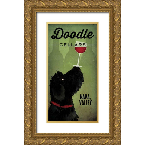 Doodle Wine II Black Dog Gold Ornate Wood Framed Art Print with Double Matting by Fowler, Ryan