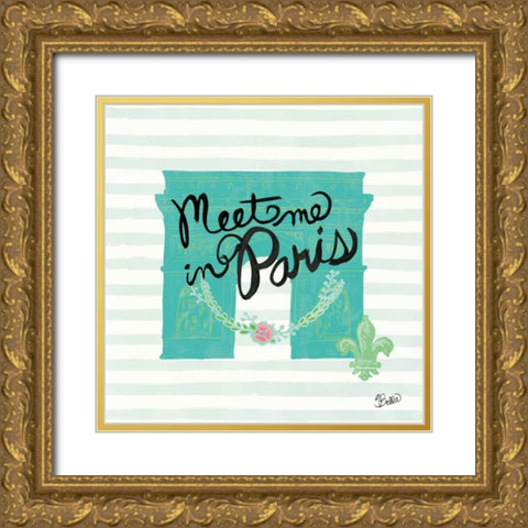 Meet Me In Paris Gold Ornate Wood Framed Art Print with Double Matting by Studio Bella