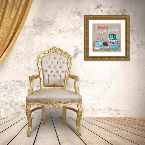 Adventure Love Suitcase Gold Ornate Wood Framed Art Print with Double Matting by Urban, Mary