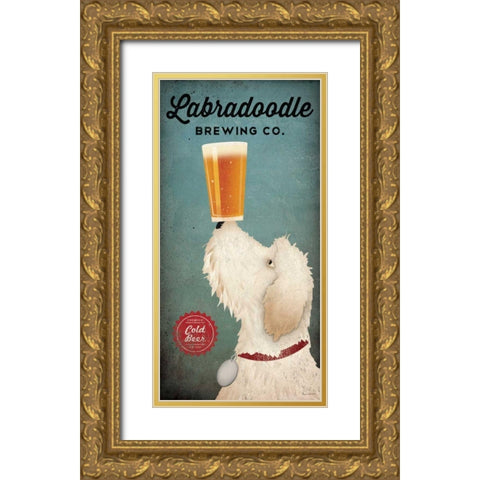 Labradoodle Brewing Gold Ornate Wood Framed Art Print with Double Matting by Fowler, Ryan