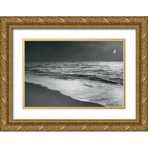 Moonrise Beach Black and White Gold Ornate Wood Framed Art Print with Double Matting by Schlabach, Sue