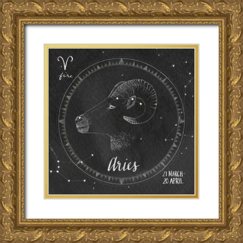 Night Sky Aries Gold Ornate Wood Framed Art Print with Double Matting by Miller, Sara Zieve