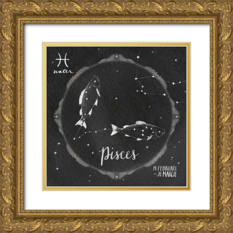 Night Sky Pisces Gold Ornate Wood Framed Art Print with Double Matting by Miller, Sara Zieve