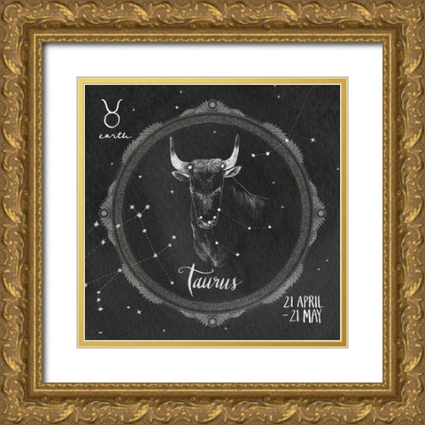 Night Sky Taurus Gold Ornate Wood Framed Art Print with Double Matting by Miller, Sara Zieve