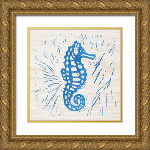 Sea Creature Seahorse Blue Gold Ornate Wood Framed Art Print with Double Matting by Prahl, Courtney