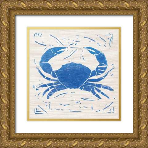 Sea Creature Crab Blue Gold Ornate Wood Framed Art Print with Double Matting by Prahl, Courtney