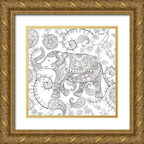 Color My World Elephant II Square Gold Ornate Wood Framed Art Print with Double Matting by Daphne, Brissonnet
