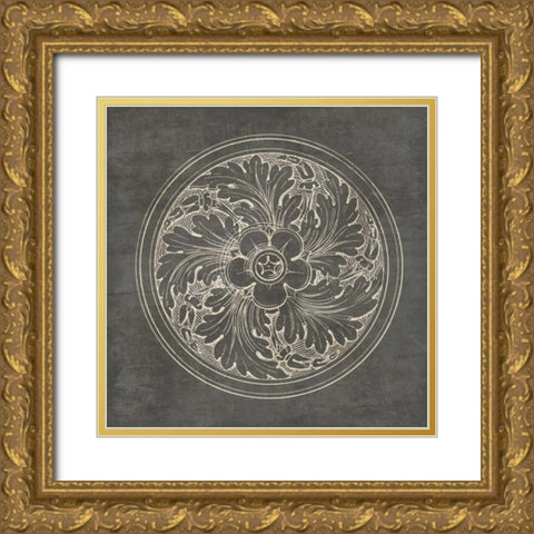 Rosette II Gray Gold Ornate Wood Framed Art Print with Double Matting by Wild Apple Portfolio