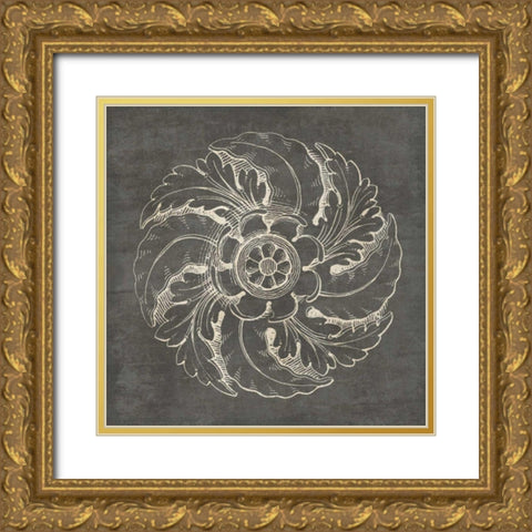 Rosette IV Gray Gold Ornate Wood Framed Art Print with Double Matting by Wild Apple Portfolio