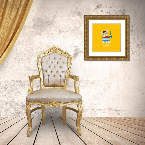 Good Dogs French Bulldog Bright Gold Ornate Wood Framed Art Print with Double Matting by Hershey, Moira