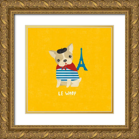Good Dogs French Bulldog Bright Gold Ornate Wood Framed Art Print with Double Matting by Hershey, Moira
