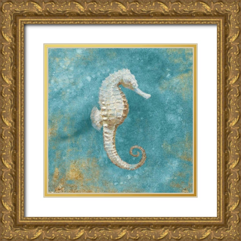 Treasures from the Sea I Aqua  Gold Ornate Wood Framed Art Print with Double Matting by Nai, Danhui