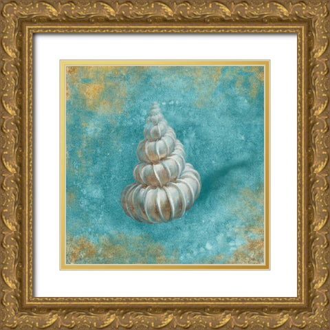 Treasures from the Sea II Aqua  Gold Ornate Wood Framed Art Print with Double Matting by Nai, Danhui