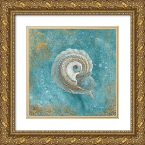 Treasures from the Sea III Aqua  Gold Ornate Wood Framed Art Print with Double Matting by Nai, Danhui