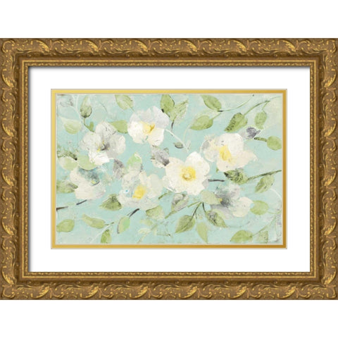 Fading Spring Blue Gold Ornate Wood Framed Art Print with Double Matting by Hristova, Albena