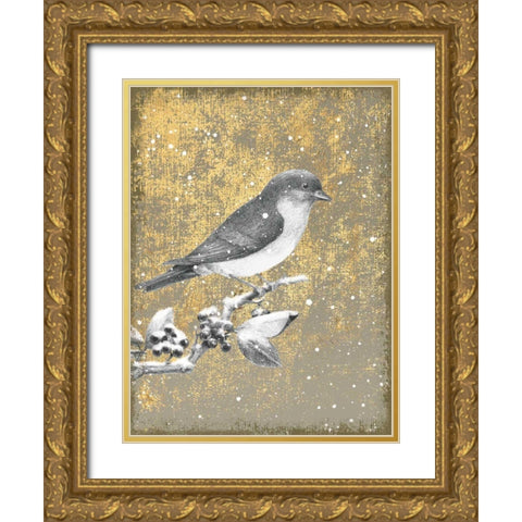 Winter Birds Bluebird Neutral Gold Ornate Wood Framed Art Print with Double Matting by Grove, Beth