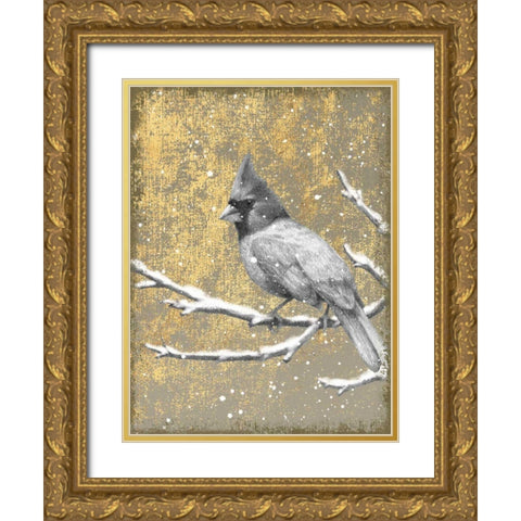 Winter Birds Cardinal Neutral Gold Ornate Wood Framed Art Print with Double Matting by Grove, Beth