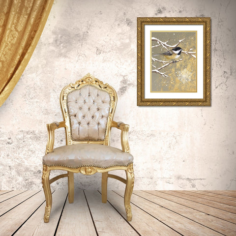 Winter Birds Chickadee Color Gold Ornate Wood Framed Art Print with Double Matting by Grove, Beth