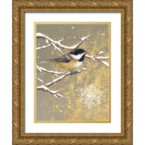 Winter Birds Chickadee Color Gold Ornate Wood Framed Art Print with Double Matting by Grove, Beth