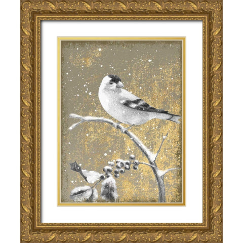 Winter Birds Goldfinch Neutral Gold Ornate Wood Framed Art Print with Double Matting by Grove, Beth