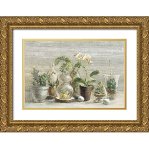 Greenhouse Orchids on Wood Gold Ornate Wood Framed Art Print with Double Matting by Nai, Danhui