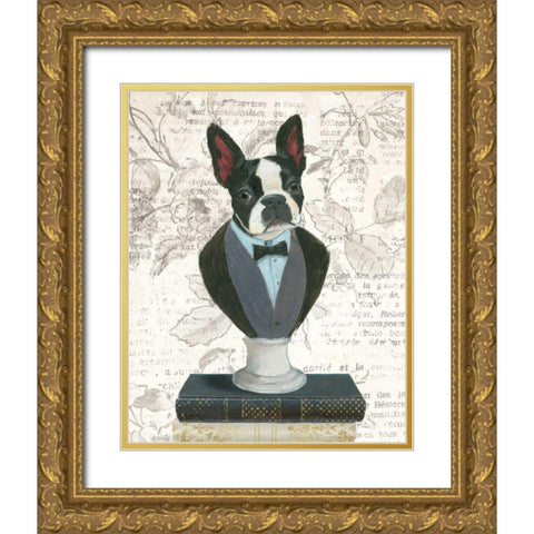 Canine Couture Newsprint I Gold Ornate Wood Framed Art Print with Double Matting by Adams, Emily