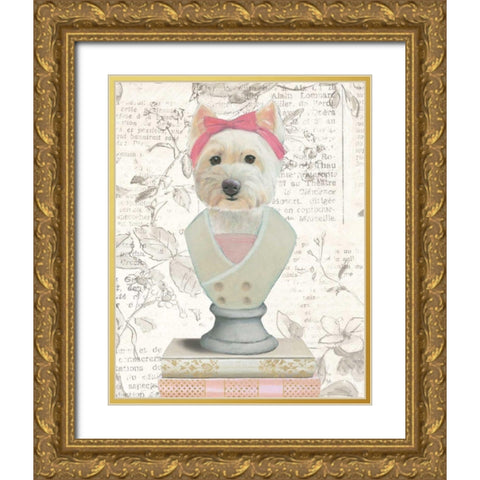 Canine Couture Newsprint II Gold Ornate Wood Framed Art Print with Double Matting by Adams, Emily