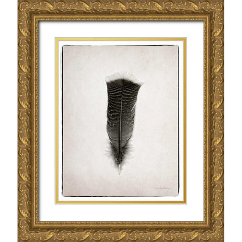 Feather III BW  Gold Ornate Wood Framed Art Print with Double Matting by Van Swearingen, Debra