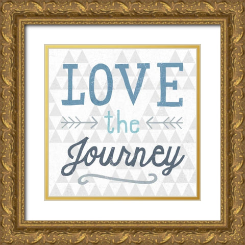 Mod Triangles Love the Journey Blue Gold Ornate Wood Framed Art Print with Double Matting by Mullan, Michael