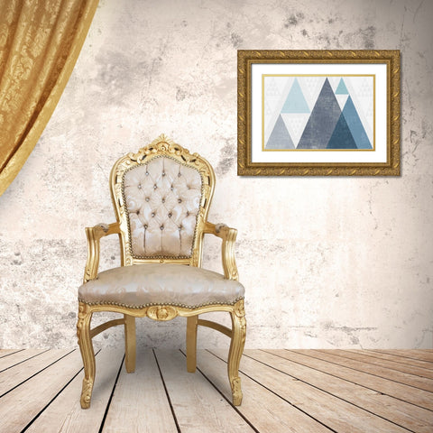 Mod Triangles I Blue Gold Ornate Wood Framed Art Print with Double Matting by Mullan, Michael