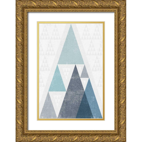 Mod Triangles III Blue Gold Ornate Wood Framed Art Print with Double Matting by Mullan, Michael