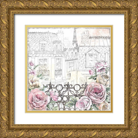 Paris Roses II Gold Ornate Wood Framed Art Print with Double Matting by Grove, Beth