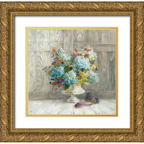 Rustic Florals Gold Ornate Wood Framed Art Print with Double Matting by Nai, Danhui