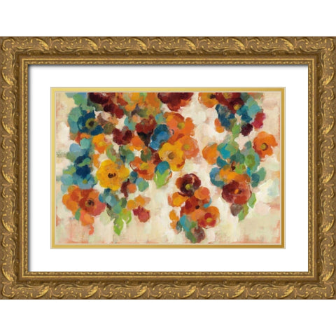 Spice and Turquoise Florals Gold Ornate Wood Framed Art Print with Double Matting by Vassileva, Silvia
