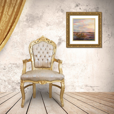 Mustangs Under Big Sky Gold Ornate Wood Framed Art Print with Double Matting by Hageman, Marilyn