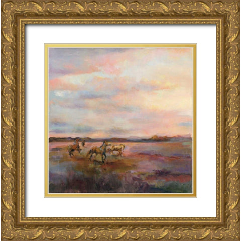 Mustangs Under Big Sky Gold Ornate Wood Framed Art Print with Double Matting by Hageman, Marilyn