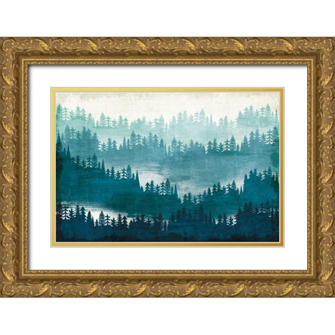 Mountainscape Blue Gold Ornate Wood Framed Art Print with Double Matting by Mullan, Michael