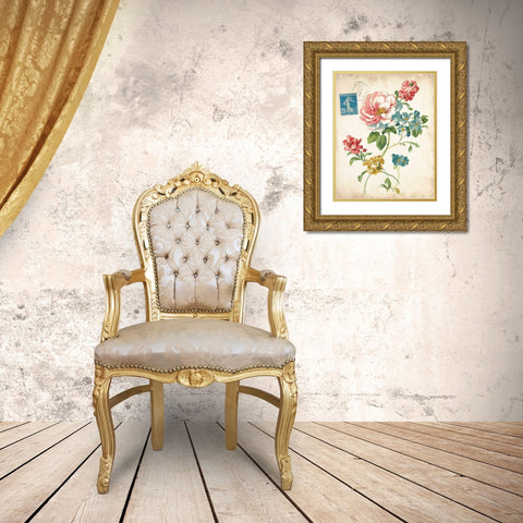 Elegant Floral I Vintage v2 Gold Ornate Wood Framed Art Print with Double Matting by Nai, Danhui