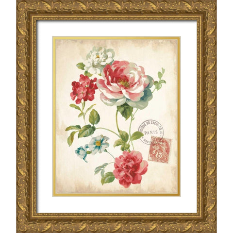 Elegant Floral II Vintage v2 Gold Ornate Wood Framed Art Print with Double Matting by Nai, Danhui