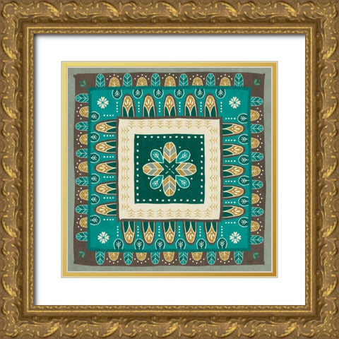 Cool Feathers Tiles III Gold Ornate Wood Framed Art Print with Double Matting by Charron, Veronique