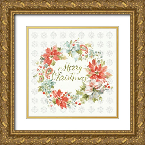 Home for the Holidays Merry Christmas Gold Ornate Wood Framed Art Print with Double Matting by Audit, Lisa