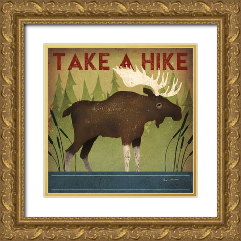 Take a Hike Moose Gold Ornate Wood Framed Art Print with Double Matting by Fowler, Ryan
