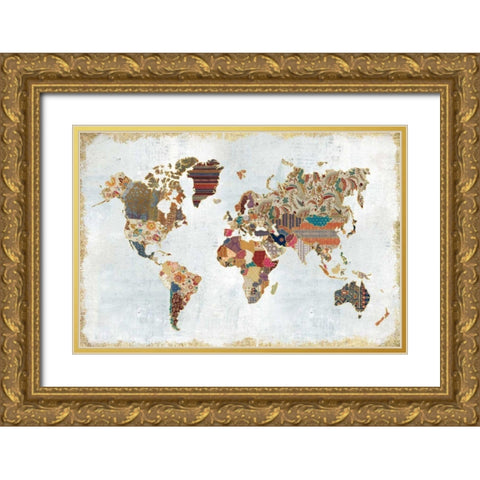 Pattern World Map Gold Ornate Wood Framed Art Print with Double Matting by Marshall, Laura