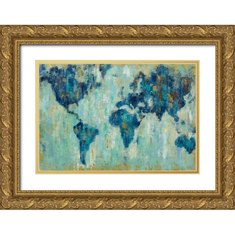 Map of the World Gold Ornate Wood Framed Art Print with Double Matting by Vassileva, Silvia